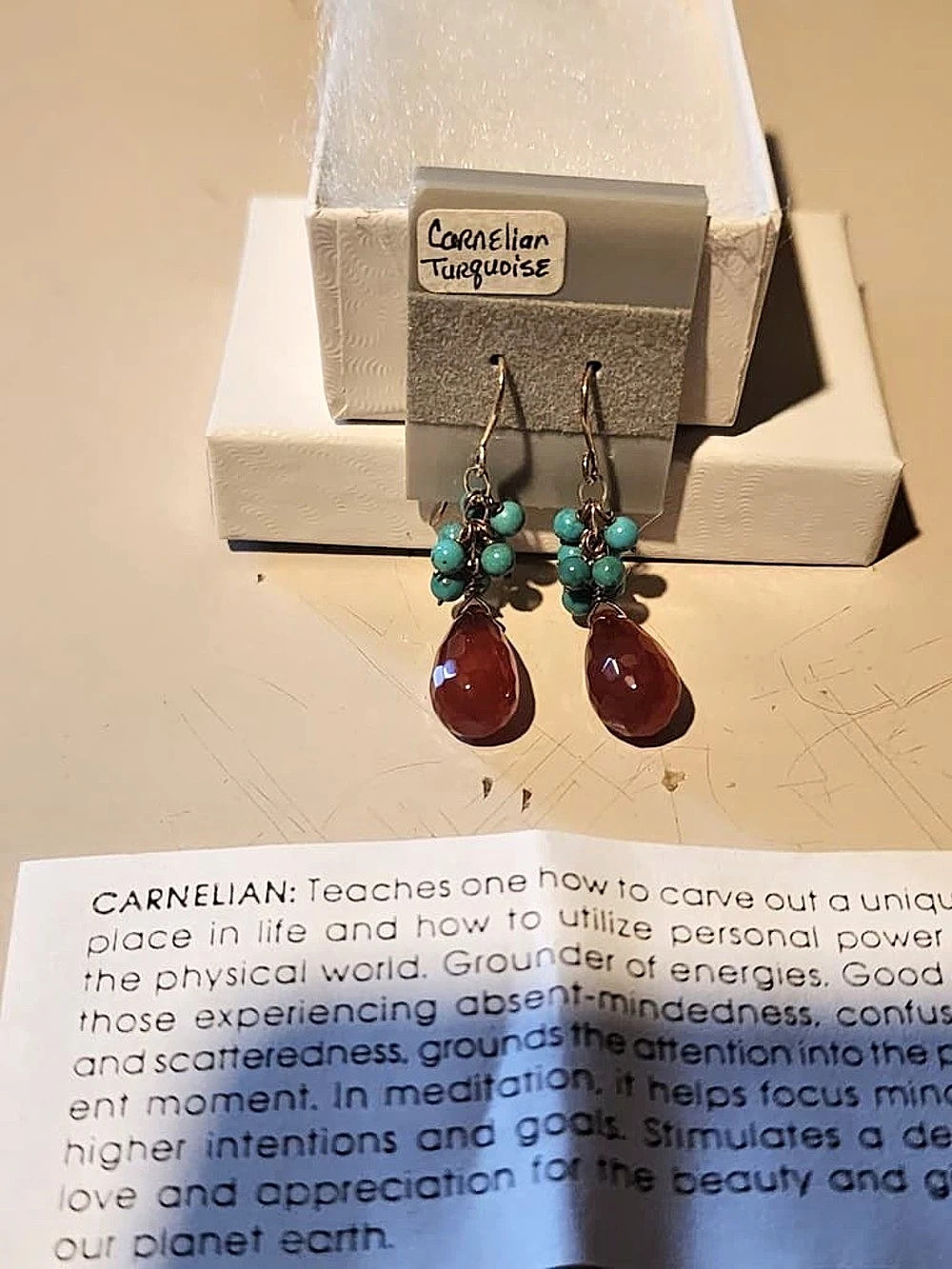 Stone Age Carnelian Turquoise Drop Earrings in Red & Blue